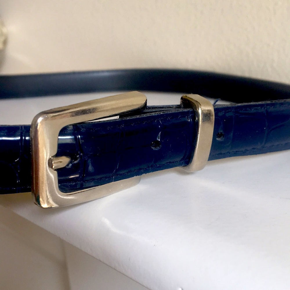 Navy silver vegan embossed belt 3/4” belt 28 - 32”